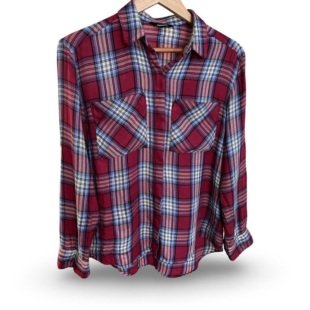 Express Red and Blue Plaid Women's Top